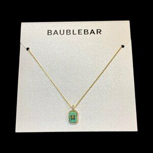 BaubleBar Gold Initial "M" Pendant Necklace Crystal Accents & Green Enamel -263